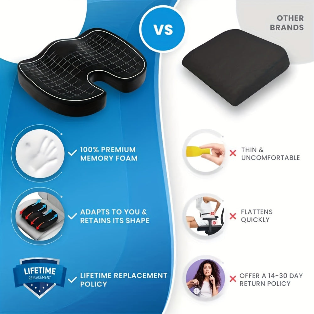 Ergonomic Memory Foam Seat Cushion with Back Support – Long-Lasting Comfort for Office Chairs, All-Day Sitting Relief, and Posture Support