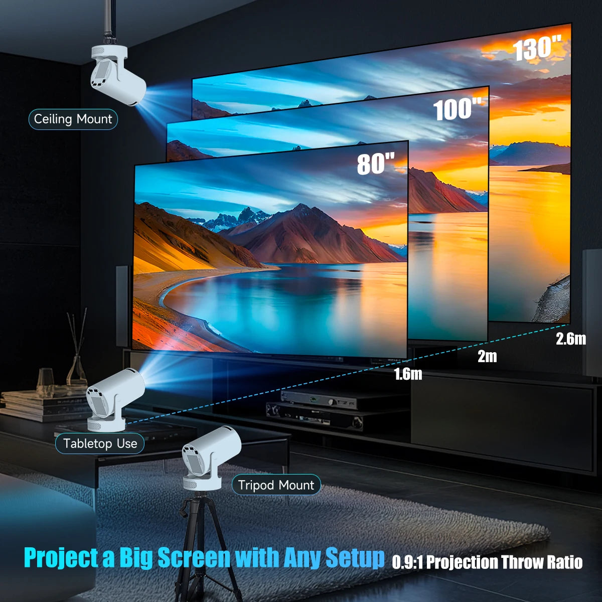 4K Smart Mini Projector – Android 11, WiFi 6, 8000 Lumens