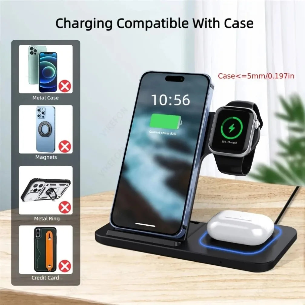 3 in 1 30W Foldable Wireless Charging Station for iPhone & iWatch Ultra Airpods Pro