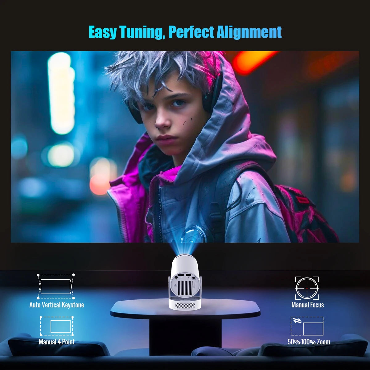 4K Smart Mini Projector – Android 11, WiFi 6, 8000 Lumens