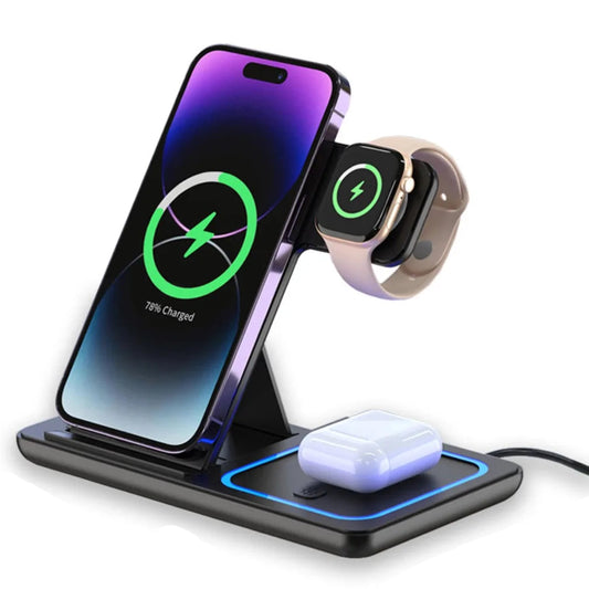 3 in 1 30W Foldable Wireless Charging Station for iPhone & iWatch Ultra Airpods Pro